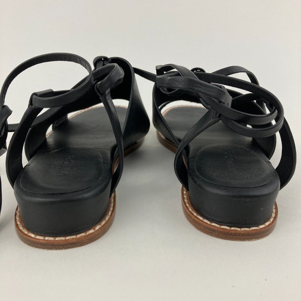 Vince Forster Black Leather Sandals Size 6.5M Ankle Wrap Tie Low Wedge Heel - Picture 6 of 8